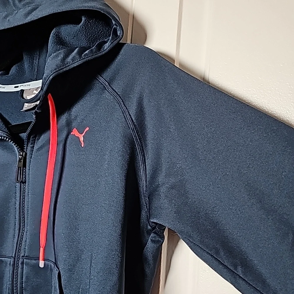 Puma Training XS navy blue zip up hoodie, neon pink/orange accents - Picture 7 of 15